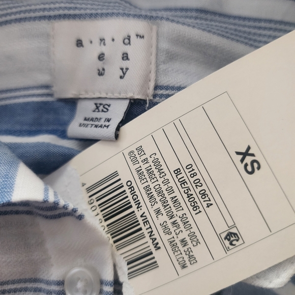 A New Day Womens Striped Tunic Button Down Shirt Oversized XS Blue White Pocket. - Picture 11 of 11